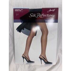 Hanes Silk 717 Reflections Pantyhose Control Top silky Sheer Toe Jet Black C-D